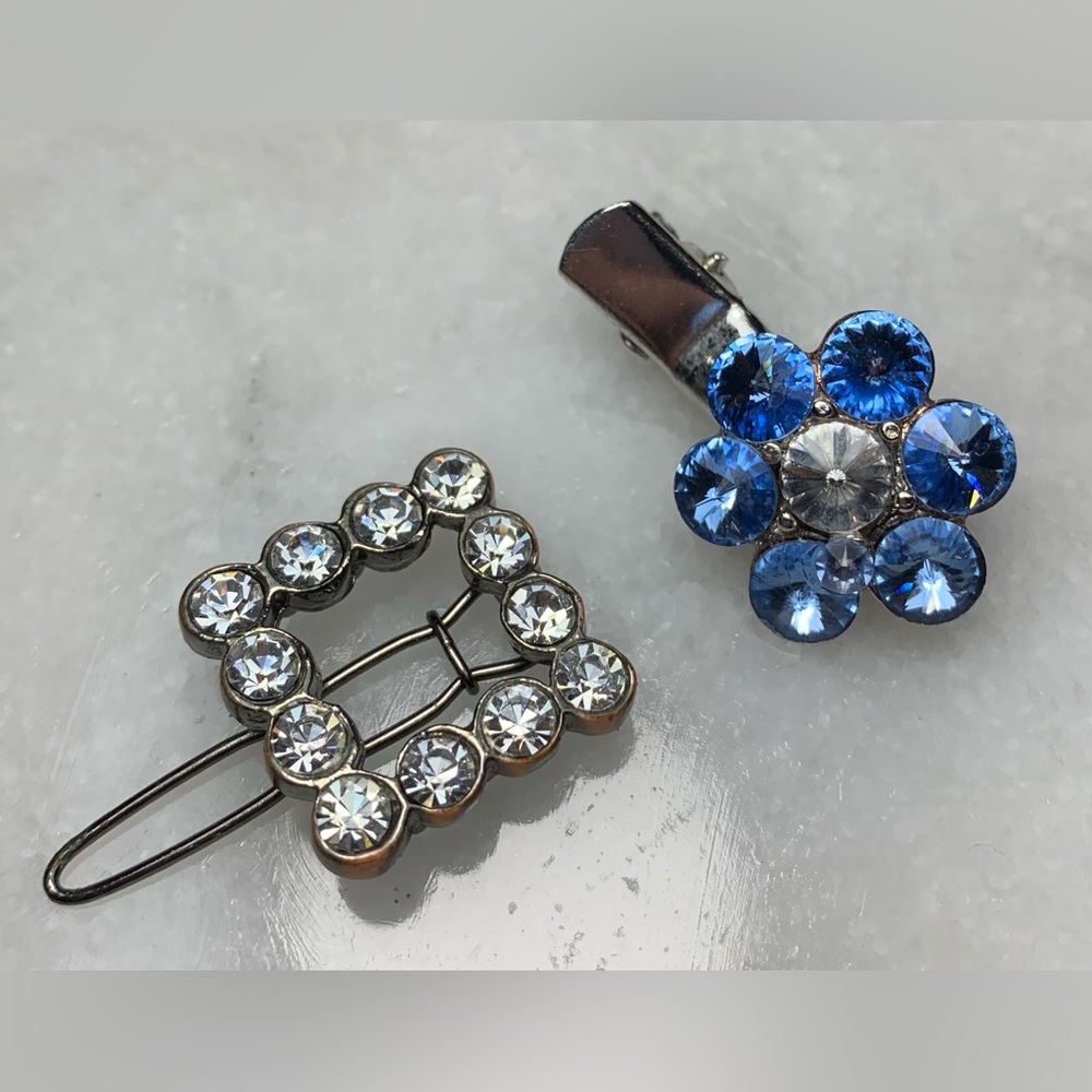Vintage Rhinestone Barrettes Lot of 2 Silver Tone Hair Accessories